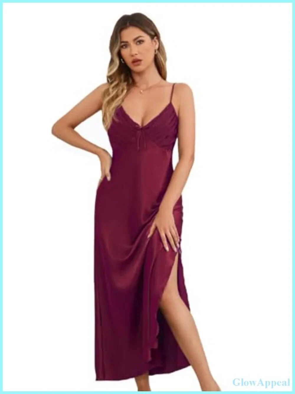 Silky Satin Nightgown Slip Dress V-Neck Adjustable Straps